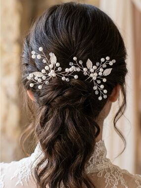 Pearl & Crystal Bridal Hair Pins - Silver Accents
